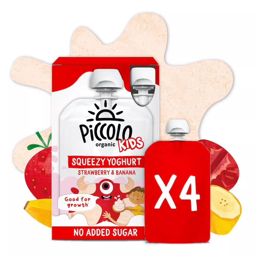 Piccolo Organic Kids Squeezy Yoghurt Strawberry & Banana 4x100g (3yrs+)