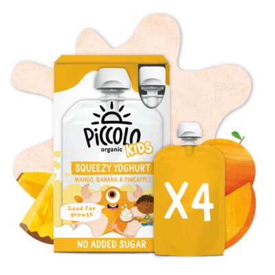 Piccolo Organic Kids Squeezy Yoghurt Mango, Banana & Pineapple 4x90g (3yrs+)